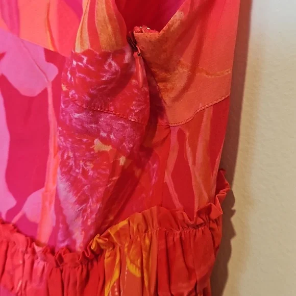 💜 Love Binetti Hera Print Dress Pink/ Fuchsia 100% Silk NWOT Sz XS - Picture 7 of 8